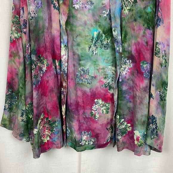 Soft Surroundings Green&Purple Tie Dye Floral Open Front Cardigan Kimono Sz.XL - Picture 4 of 12